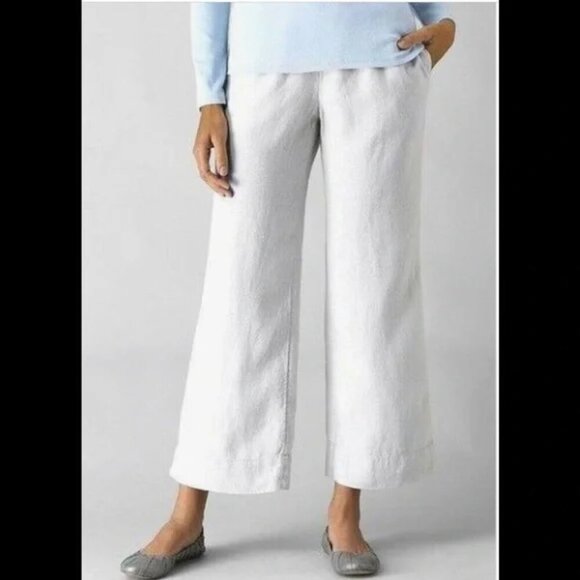 J. Jill Linen Wide Leg Crop Pant White Size 20 Lagenlook Boho Button Tie String - Picture 1 of 7